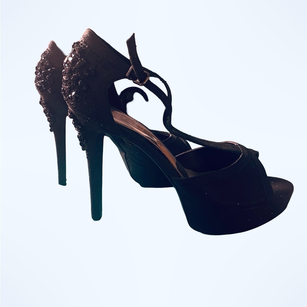 Gianni Bini black platform, high heels‎ with sequence and beaded embellishments